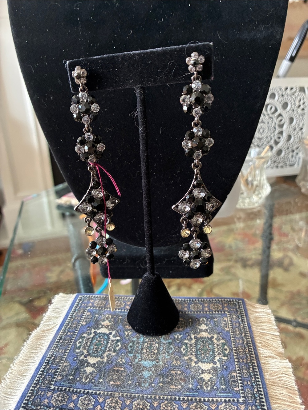 Elegant Black Crystal Drop Earrings - Women Jewelry
